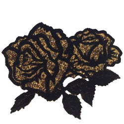 Ecusson thermocollant avec strass Rose double noir et or XL 12x10cm