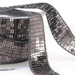Bobine galon paillettes 14,5m gris noir