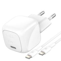 Belkin Pack Chargeur Secteur Rapide USB-C 20W Power Delivery et PPS avec Câble USB-C 1m Blanc