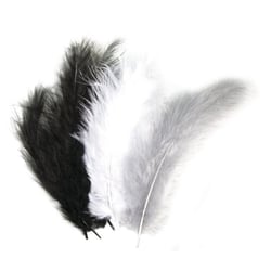 Mélange de plumes duvetées, noir / blanc / gris, 10 - 15 cm, 15 pièces