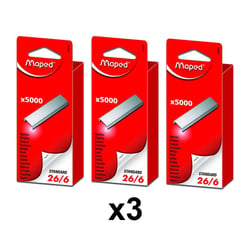 Lot de 3 boîtes de 5000 agrafes Standard 26/6 - Maped