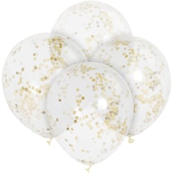 6 Ballons transparents et Confetti Or