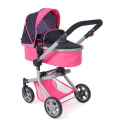 Poussette pour poupée combinée 2 en 1 Mika Rose bleu marine avec pois