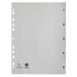 Intercalaires imprimés numériques PP gris recyclé - 5 positions - A4 - Gris - x 20 - Exacompta