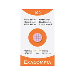 Étui de 100 fiches - bristol quadrillé 5x5 non perforé 75x125mm - Couleurs assorties - x 10 - Exacompta