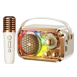 Enceinte Bluetooth Sans Fil Avec Micro Et Effets Lumineux RGB Pour Karaoké Blanc YONIS