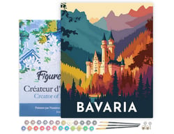 Peinture par Numéro Figured'Art avec Cadre - Affiche Vintage Bavière - Kit de Loisir Créatif DIY Numéro d'Art Complet - 40x50cm toile tendue sur châssis