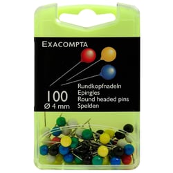 Boîte de 100 épingles sphériques - Hauteur de pointe 15mm - 4mm de diamètre - Couleurs assorties - Exacompta
