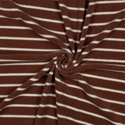 Tissu Jersey Velours Eponge fil teint rayé Blanc sur fond Terracotta