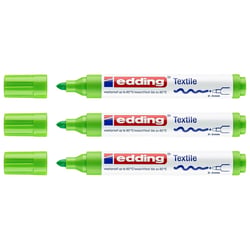Lot de 3 marqueurs textiles permanents pointe 2-3 mm - EDDING - Vert clair