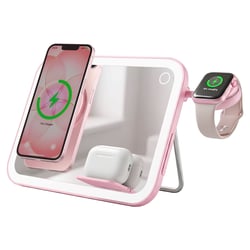 Forcell Station de Charge Magnétique 3-en-1 MagSafe et Qi2 avec Miroir LED 15W Rose