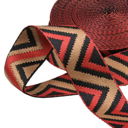 Sangle ethnique 38mm rouge/multicolore au mètre