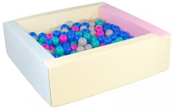 Piscine à balles carrée avec 300 balles – rose, bleu, jaune (pastel)/bleu, rose, gris, turquoise - Velinda