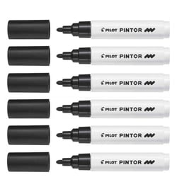 Lot de 6 marqueurs à pigment permanent pointe ogive moyenne - PILOT - PINTOR - Noir