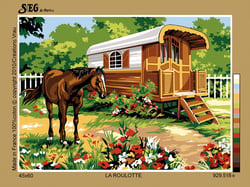 Canevas antique La roulotte 45x60cm
