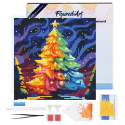 Mini Diamond Painting Broderie Diamant Figured’Art 25x25cm toile tendue sur châssis en bois - diamants ronds - Sapin de Noël Coloré