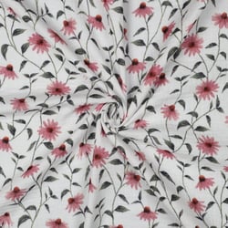 Tissu Double gaze de Coton Bio digital Fleurs Roses sur fond Blanc