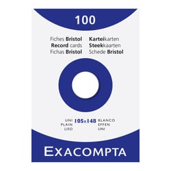 Étui de 100 fiches - bristol uni non perforé 105x148mm - Blanc - x 10 - Exacompta