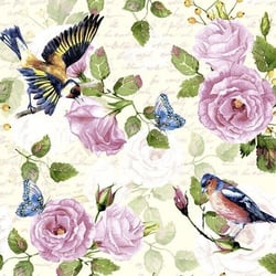 Lot de 4 serviettes en papier découpage collage 33 cm OISEAU FLEU ROSE O 200
