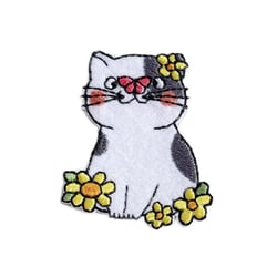 Lot de 3 écussons chat avec fleur blanc 3,5cm x 4,5cm