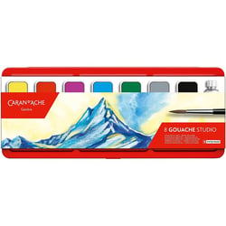 Peinture gouache - 7 pastilles de peinture - Caran d'Ache Studio - Pinceau inclus