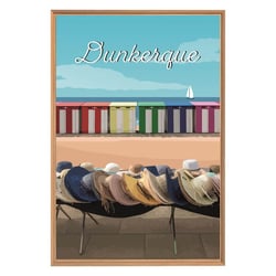 Tableau mural encadré illustration cabines plage de Dunkerque 65x97 cm