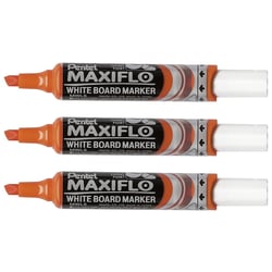Lot de 3 marqueurs tableaux blancs MAXIFLO - PENTEL - Pointe biseautée large - Orange
