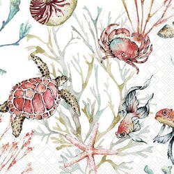 Lot de 4 serviettes en papier découpage collage 33 cm FOND MARIN M 103
