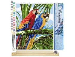 Peinture par Numéro Figured'Art - Perroquets sous les tropiques - Kit de Loisir Créatif DIY Numéro d'Art Complet - 40x50cm toile roulée + châssis en bois à monter