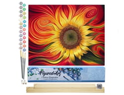 Peinture par Numéro Figured'Art - Tournesol artistique - Kit de Loisir Créatif DIY Numéro d'Art Complet - 40x50cm toile roulée + châssis en bois à monter
