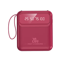 Avizar PowerBank 10000mAh 20W avec Écran LED / Torche / Câbles Compact Rose framboise