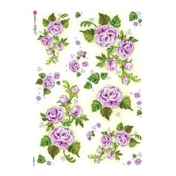 1 feuille de papier de riz 22.5 x 32 cm découpage collage Paper Designs FLEUR MAUVE FEUILLAGE 0078