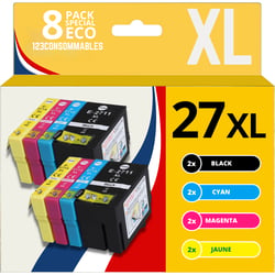 123CONSOMMABLES - 27XL Cartouches d'encre compatible avec Epson 27 27 XL pour Epson WF 3620 WF 7720 WF 3640 WF 7715 WF 7710 WF 7620 WF 7610 WF 7210 WF 7110 - 123CONSOMMABLES