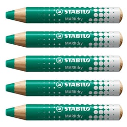 Lot de 5 crayons marqueurs effaçables - STABILO MARKdry - Vert