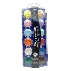 Peinture à l'eau - Boîte de 12 couleurs + 1 pinceau - Couleurs pastel - Pour l'école