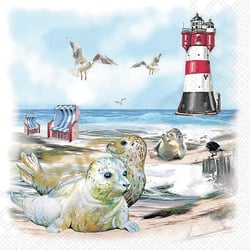 Lot de 4 serviettes en papier découpage collage 33 cm PHOQUE BORD DE MER PHARE MOUETTE