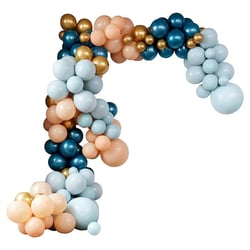 Kit Arche Luxe de 200 Ballons - Bleu turquoise, Pêche, Menthe et Or