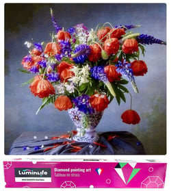 Diamond Painting Broderie Diamant LUMINLIFE 60x60cm, 5D, diamants ronds - Bouquet de coquelicots