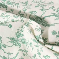 Tissu Coton imprimé Inspiration Jouy bird vert sur fond Ecru