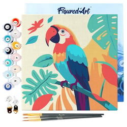 Mini Peinture par Numéro Figured'Art 20x20cm avec cadre Perroquet Tropical - Petit Format