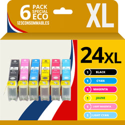 123CONSOMMABLES - 24XL - Cartouches d'encre Compatible pour Epson Expression Home XP-850 XP-750 XP-950 XP-55 XP-860 XP-760 XP-960 (1 BK / 1 C / 1 M / 1 Y / 1PC / 1PM) - 123CONSOMMABLES