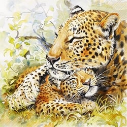 4 serviettes en papier découpage collage 33 cm FAMILLE DE LEOPARDS A 1010