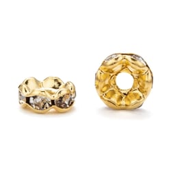 20 Perles d'espacement rondelles intercalaire bords ondulés strass transparent métal doré or 6 mm - grade A