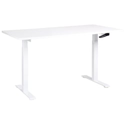 Bureau Réglable Manuellement Plateau et Structure Acier Blanc 160 x 72 cm Hauteur Ajustable Assis Debout Pieds Carrés Design Moderne