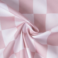 Tissu Toile de Coton d'ameublement Damier rose pastel sur fond Blanc