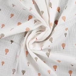 Tissu Double gaze de Coton Montgolfières sur fond Blanc cassé
