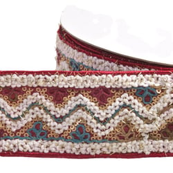 Galon brodé paillettes 55mm bordeaux au mètre