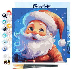 Mini Peinture par Numéros Figured'Art 20x20cm avec cadre Père Noël Souriant - Petit Format