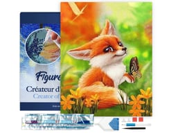 Diamond Painting Broderie Diamant Figured’Art 40x50cm toile tendue sur châssis en bois - diamants carrés - Petit Renard et Papillon