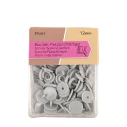 Lot de 30 boutons pression 100% plastique Gris argent 12mm